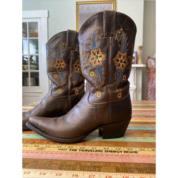 Sonora Double H Boots Womens Size 7.5M Western Floral Embroidered Leather Cowboy - Picture 1 of 12